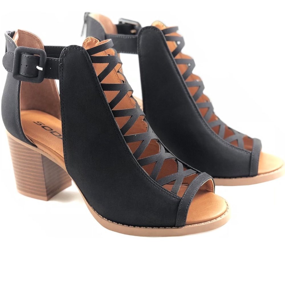 Soda Black Cutout Heeled Boots